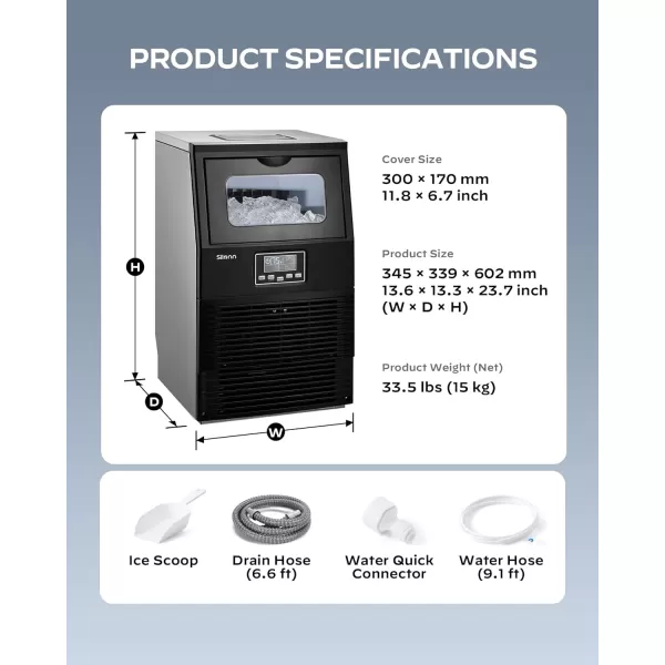imageSilonn Commercial Ice Maker Machine 90lbs24H with 30lbs Bin Full Heavy Duty Stainless Steel Construction SelfCleaning Clear Cube for Home Bar Include Connection Hose Scoop90 LBS24H