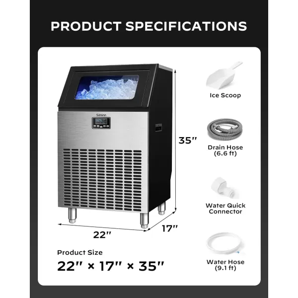 imageSilonn Commercial Ice Maker Machine 90lbs24H with 30lbs Bin Full Heavy Duty Stainless Steel Construction SelfCleaning Clear Cube for Home Bar Include Connection Hose Scoop270 LBS24H