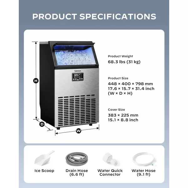 imageSilonn Commercial Ice Maker Machine Creates 100lbs in 24H 33lbs Ice Storage Capacity Stainless Steel Freestanding Ice Maker with Auto SelfCleaning for Home Office Bar Parties SLIM11150lb