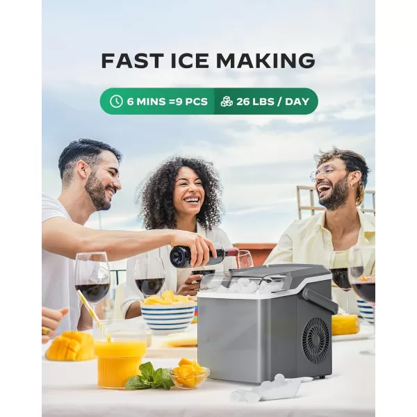 imageSilonn Countertop Ice Maker  9 Cubes Ready in 6 Mins 26lbs in 24Hrs Portable Ice Machine with SelfCleaning 2 Sizes of Bullet Ice for HomeKitchenPartyRV BlackGrey