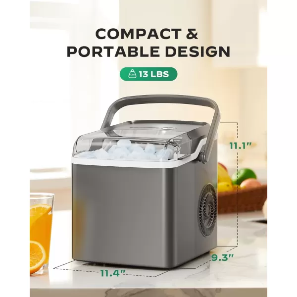 imageSilonn Countertop Ice Maker  9 Cubes Ready in 6 Mins 26lbs in 24Hrs Portable Ice Machine with SelfCleaning 2 Sizes of Bullet Ice for HomeKitchenPartyRV BlackGrey