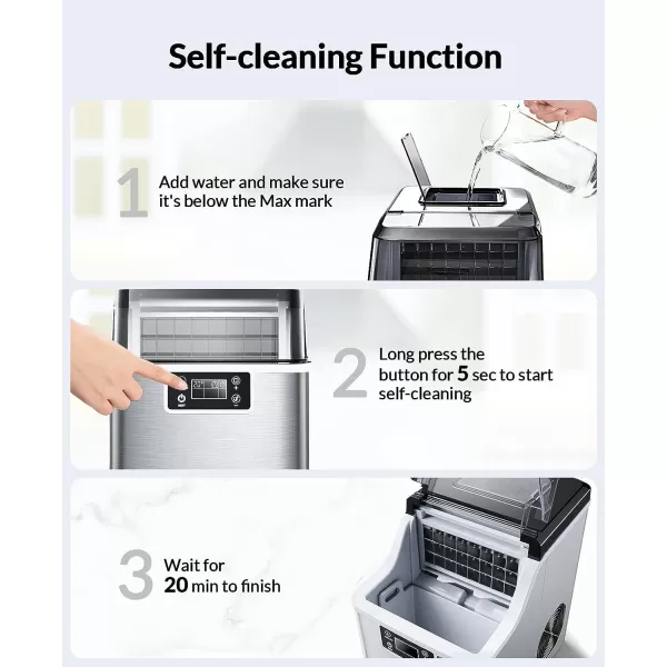imageSilonn Countertop Ice Maker 45lbs Per Day 24Pcs Ice Cubes in 13 Min 2 Ways to Add Water Auto SelfCleaning Stainless Steel Ice Machine for Home Office Bar PartyStainless Steel