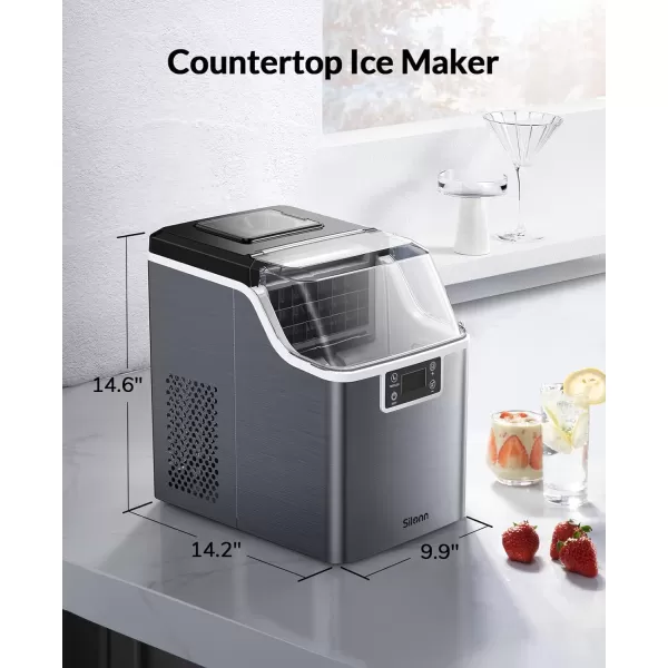 imageSilonn Countertop Ice Maker 45lbs Per Day 24Pcs Ice Cubes in 13 Min 2 Ways to Add Water Auto SelfCleaning Stainless Steel Ice Machine for Home Office Bar PartyStainless Steel45lbs