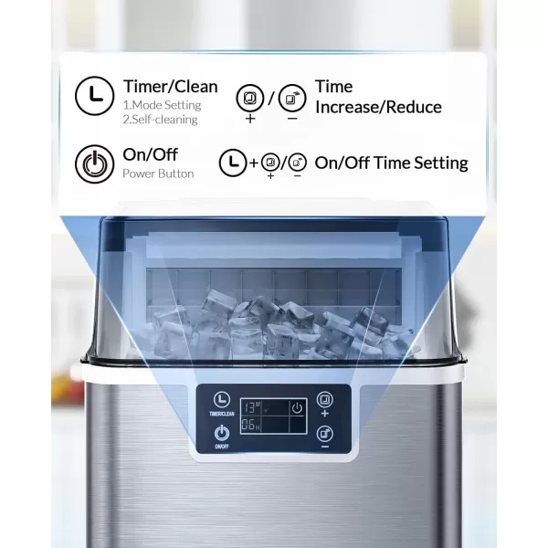 imageSilonn Countertop Ice Maker 45lbs Per Day 24Pcs Ice Cubes in 13 Min 2 Ways to Add Water Auto SelfCleaning Stainless Steel Ice Machine for Home Office Bar PartyStainless Steel45lbs