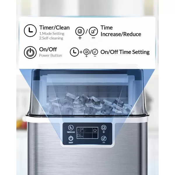 imageSilonn Countertop Ice Maker 45lbs Per Day 24Pcs Ice Cubes in 13 Min 2 Ways to Add Water Auto SelfCleaning Stainless Steel Ice Machine for Home Office Bar PartyStainless Steel