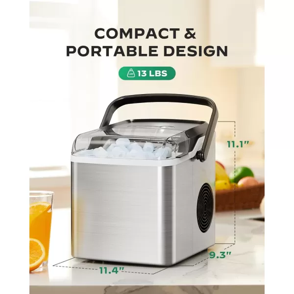 imageSilonn Countertop Ice Maker 9 Cubes Ready in 6 Mins 26lbs in 24Hrs Portable Ice Machine with SelfCleaning 2 Sizes of Bullet Ice for HomeKitchenPartyRV Stainless SteelStainless Steel