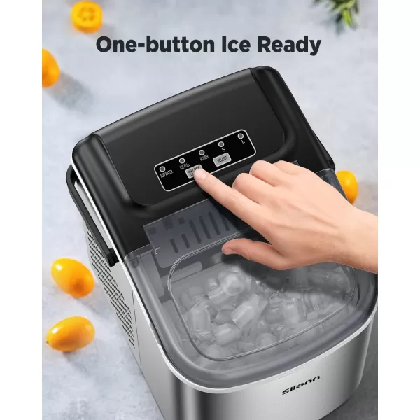 imageSilonn Countertop Ice Maker 9 Cubes Ready in 6 Mins 26lbs in 24Hrs SelfCleaning Ice Machine with Ice Scoop and Basket 2 Sizes of Bullet Ice for Home Kitchen Office Bar Party BlackStainless Steel
