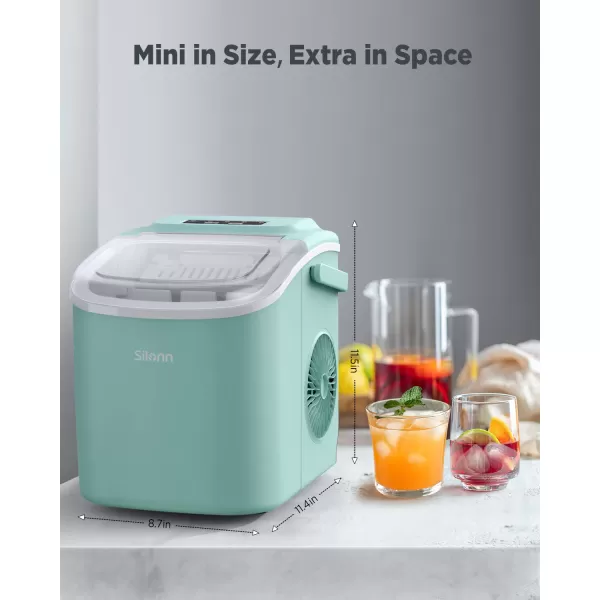imageSilonn Countertop Ice Maker 9 Cubes Ready in 6 Mins 26lbs in 24Hrs SelfCleaning Ice Machine with Ice Scoop and Basket 2 Sizes of Bullet Ice for Home Kitchen Office Bar Party BlackGreen