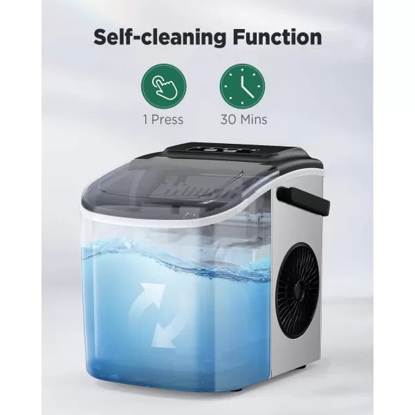 imageSilonn Countertop Ice Maker 9 Cubes Ready in 6 Mins 26lbs in 24Hrs SelfCleaning Ice Machine with Ice Scoop and Basket 2 Sizes of Bullet Ice for Home Kitchen Office Bar Party BlackStainless Steel