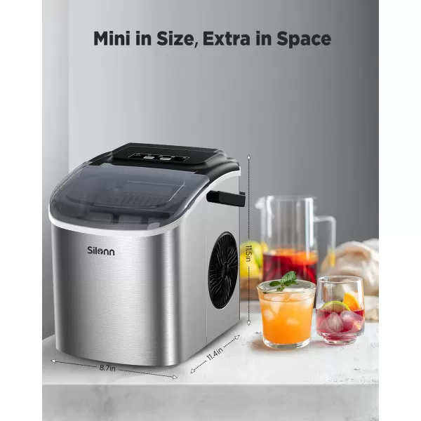 imageSilonn Countertop Ice Maker 9 Cubes Ready in 6 Mins 26lbs in 24Hrs SelfCleaning Ice Machine with Ice Scoop and Basket 2 Sizes of Bullet Ice for Home Kitchen Office Bar Party BlackStainless Steel