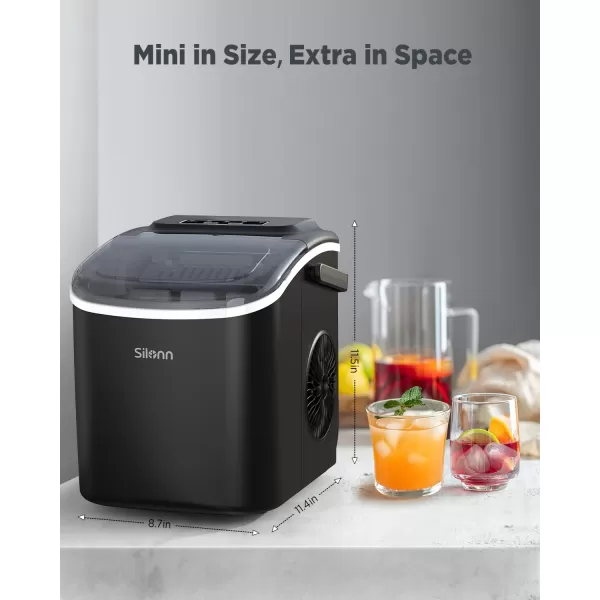 imageSilonn Countertop Ice Maker 9 Cubes Ready in 6 Mins 26lbs in 24Hrs SelfCleaning Ice Machine with Ice Scoop and Basket 2 Sizes of Bullet Ice for Home Kitchen Office Bar Party BlackBlack