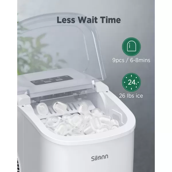 imageSilonn Countertop Ice Maker 9 Cubes Ready in 6 Mins 26lbs in 24Hrs SelfCleaning Ice Machine with Ice Scoop and Basket 2 Sizes of Bullet Ice for Home Kitchen Office Bar Party BlackWhite