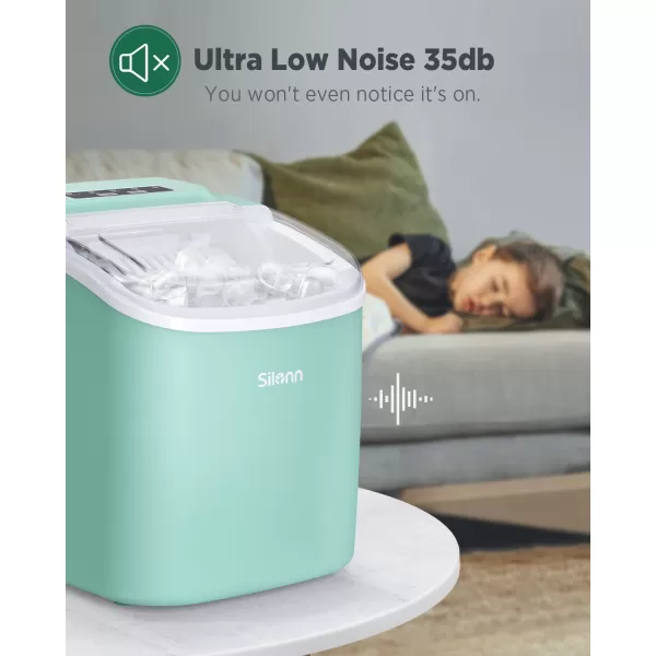 imageSilonn Countertop Ice Maker 9 Cubes Ready in 6 Mins 26lbs in 24Hrs SelfCleaning Ice Machine with Ice Scoop and Basket 2 Sizes of Bullet Ice for Home Kitchen Office Bar Party BlackGreen