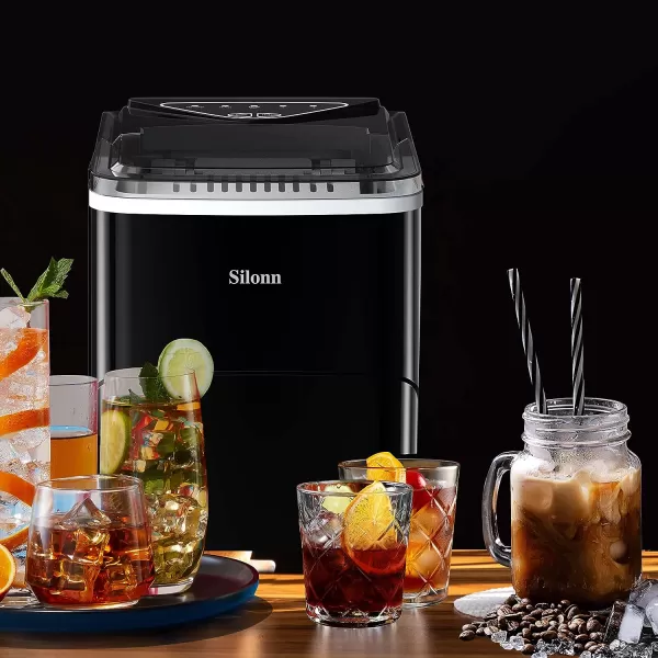 imageSilonn Ice Maker Countertop 9 Cubes Ready in 6 Mins 26lbs in 24Hrs SelfCleaning Ice Machine with Ice Scoop and Basket 2 Sizes of Bullet Ice for Home Kitchen Office Bar PartyBlacktransparent