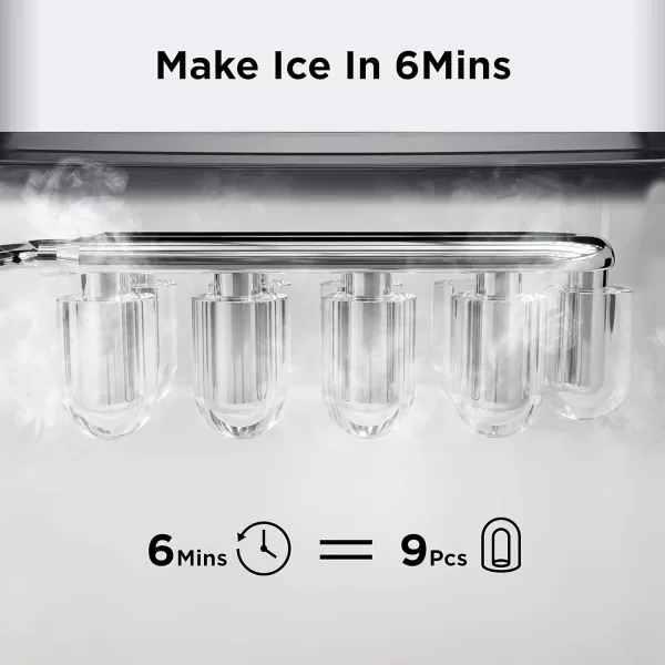 imageSilonn Ice Maker Countertop 9 Cubes Ready in 6 Mins 26lbs in 24Hrs SelfCleaning Ice Machine with Ice Scoop and Basket 2 Sizes of Bullet Ice for Home Kitchen Office Bar PartyWhite