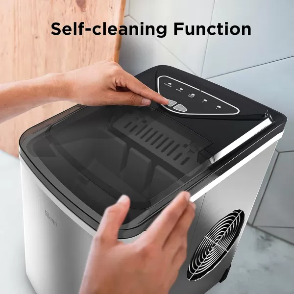 imageSilonn Ice Maker Countertop 9 Cubes Ready in 6 Mins 26lbs in 24Hrs SelfCleaning Ice Machine with Ice Scoop and Basket 2 Sizes of Bullet Ice for Home Kitchen Office Bar PartyStainless Steel