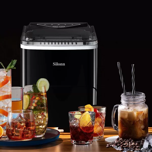 imageSilonn Ice Maker Countertop 9 Cubes Ready in 6 Mins 26lbs in 24Hrs SelfCleaning Ice Machine with Ice Scoop and Basket 2 Sizes of Bullet Ice for Home Kitchen Office Bar PartyBlack
