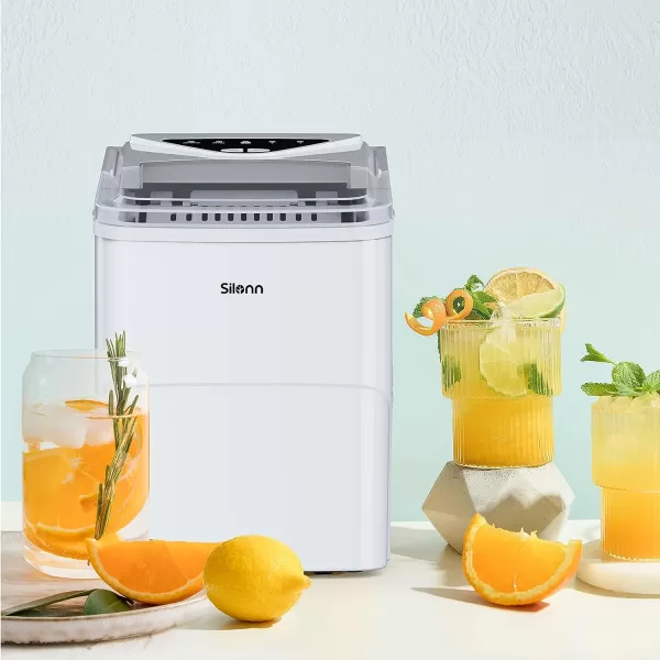 imageSilonn Ice Maker Countertop 9 Cubes Ready in 6 Mins 26lbs in 24Hrs SelfCleaning Ice Machine with Ice Scoop and Basket 2 Sizes of Bullet Ice for Home Kitchen Office Bar PartyWhite