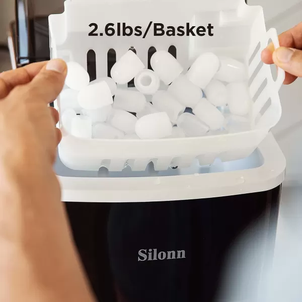 imageSilonn Ice Maker Countertop 9 Cubes Ready in 6 Mins 26lbs in 24Hrs SelfCleaning Ice Machine with Ice Scoop and Basket 2 Sizes of Bullet Ice for Home Kitchen Office Bar PartyBlack