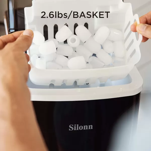 imageSilonn Ice Maker Countertop 9 Cubes Ready in 6 Mins 26lbs in 24Hrs SelfCleaning Ice Machine with Ice Scoop and Basket 2 Sizes of Bullet Ice for Home Kitchen Office Bar PartyBlacktransparent