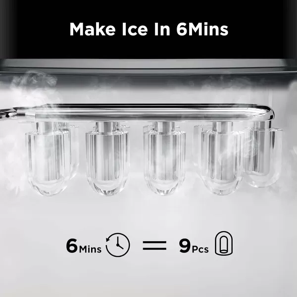 imageSilonn Ice Maker Countertop 9 Cubes Ready in 6 Mins 26lbs in 24Hrs SelfCleaning Ice Machine with Ice Scoop and Basket 2 Sizes of Bullet Ice for Home Kitchen Office Bar PartyBlacktransparent