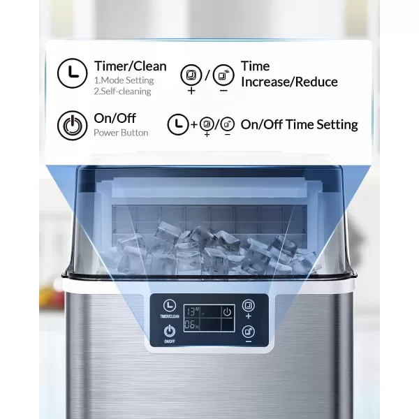imageSilonn Ice Makers Countertop  24Pcs Ice Cubes in 13 Min 45lbs Per Day 2 Ways to Add Water Auto SelfCleaning Stainless Steel Ice Machine for Home Office Bar PartyStainless Steel