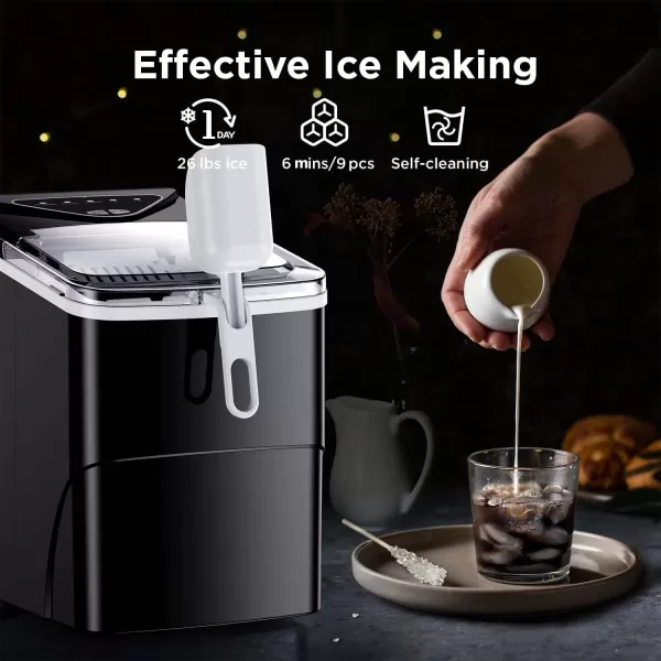 imageSilonn Ice Makers Countertop 9 Cubes Ready in 6 Mins 26lbs in 24Hrs SelfCleaning Ice Machine with Ice Scoop and Basket 2 Sizes of Bullet Ice for Home Kitchen Office Bar Party BlackBlack01