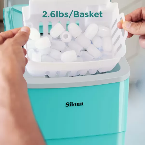 imageSilonn Ice Makers Countertop 9 Cubes Ready in 6 Mins 26lbs in 24Hrs SelfCleaning Ice Machine with Ice Scoop and Basket 2 Sizes of Bullet Ice for Home Kitchen Office Bar Party BlackGreen