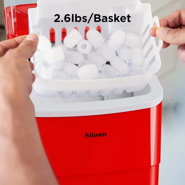 imageSilonn Ice Makers Countertop 9 Cubes Ready in 6 Mins 26lbs in 24Hrs SelfCleaning Ice Machine with Ice Scoop and Basket 2 Sizes of Bullet Ice for Home Kitchen Office Bar Party BlackRed