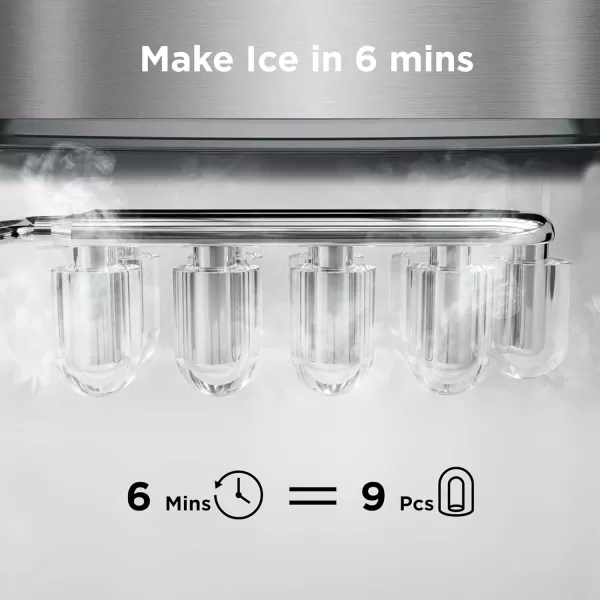 imageSilonn Ice Makers Countertop 9 Cubes Ready in 6 Mins 26lbs in 24Hrs SelfCleaning Ice Machine with Ice Scoop and Basket 2 Sizes of Bullet Ice for Home Kitchen Office Bar Party BlackStainless Steel01