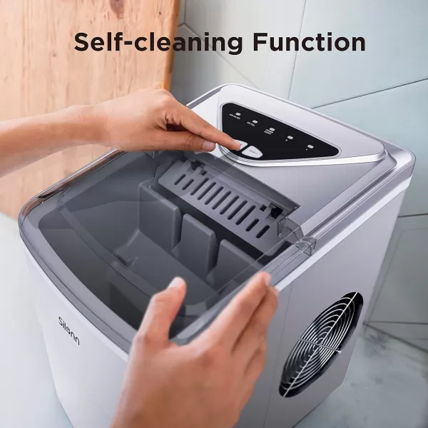 imageSilonn Ice Makers Countertop 9 Cubes Ready in 6 Mins 26lbs in 24Hrs SelfCleaning Ice Machine with Ice Scoop and Basket 2 Sizes of Bullet Ice for Home Kitchen Office Bar Party BlackSilver