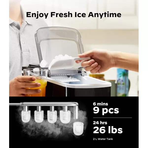 imageSilonn Ice Makers Countertop 9 Cubes Ready in 6 Mins 26lbs in 24Hrs SelfCleaning Ice Machine with Ice Scoop and Basket 2 Sizes of Bullet Ice for Home Kitchen Office Bar Party BlackBlackSmart