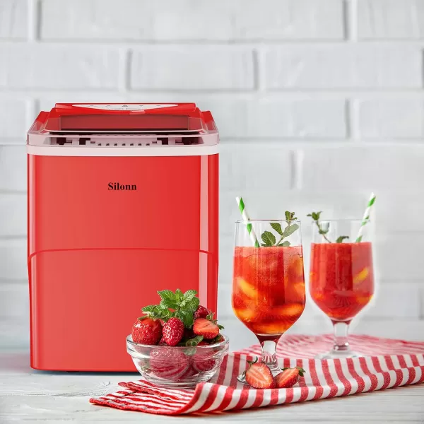 imageSilonn Ice Makers Countertop 9 Cubes Ready in 6 Mins 26lbs in 24Hrs SelfCleaning Ice Machine with Ice Scoop and Basket 2 Sizes of Bullet Ice for Home Kitchen Office Bar Party BlackRed
