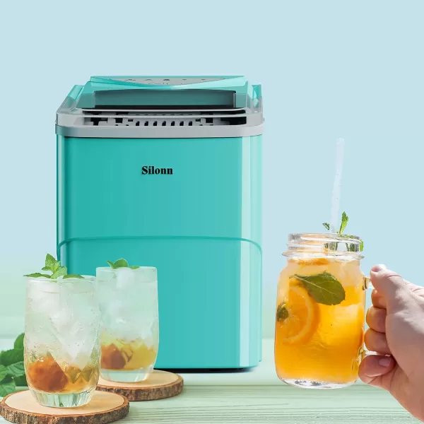 imageSilonn Ice Makers Countertop 9 Cubes Ready in 6 Mins 26lbs in 24Hrs SelfCleaning Ice Machine with Ice Scoop and Basket 2 Sizes of Bullet Ice for Home Kitchen Office Bar Party BlackGreen
