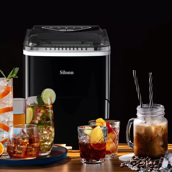 imageSilonn Ice Makers Countertop 9 Cubes Ready in 6 Mins 26lbs in 24Hrs SelfCleaning Ice Machine with Ice Scoop and Basket 2 Sizes of Bullet Ice for Home Kitchen Office Bar Party BlackBlack