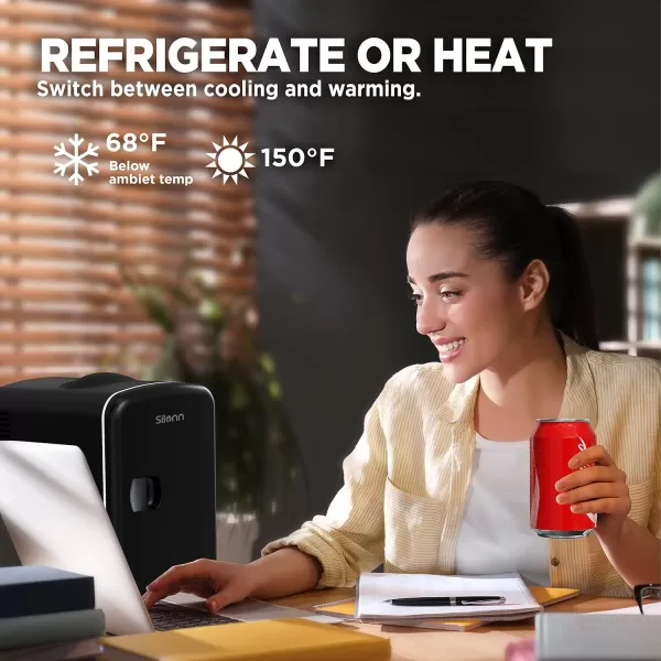 imageSilonn Mini Fridge Portable Skin Care Fridge 4 L6 Can Cooler and Warmer Small Refrigerator with Eco Friendly for Home Office Car and College Dorm Room Compact Refrigerator and Teal SLRE01G1Black