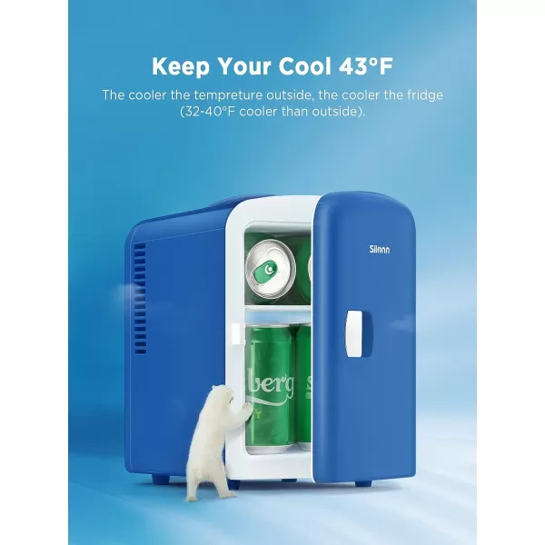 imageSilonn Mini Fridge Portable Skin Care Fridge 4 L6 Can Cooler and Warmer Small Refrigerator with Eco Friendly for Home Office Car and College Dorm Room Compact Refrigerator and Teal SLRE01G1Blue