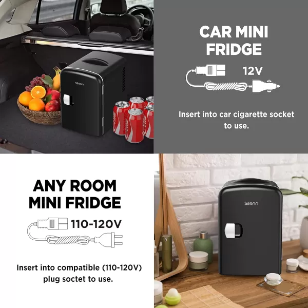 imageSilonn Mini Fridge Portable Skin Care Fridge 4 L6 Can Cooler and Warmer Small Refrigerator with Eco Friendly for Home Office Car and College Dorm Room Compact Refrigerator and Teal SLRE01G1Black