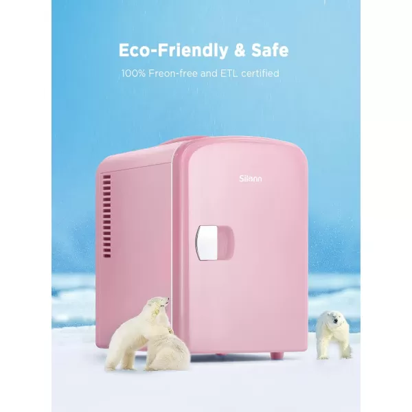 imageSilonn Mini Fridge Portable Skin Care Fridge 4 L6 Can Cooler and Warmer Small Refrigerator with Eco Friendly for Home Office Car and College Dorm Room Compact Refrigerator and Teal SLRE01G1Pink