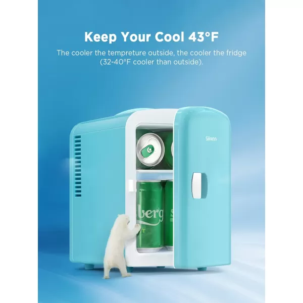 imageSilonn Mini Fridge Portable Skin Care Fridge 4 L6 Can Cooler and Warmer Small Refrigerator with Eco Friendly for Home Office Car and College Dorm Room Compact Refrigerator and Teal SLRE01G1Teal