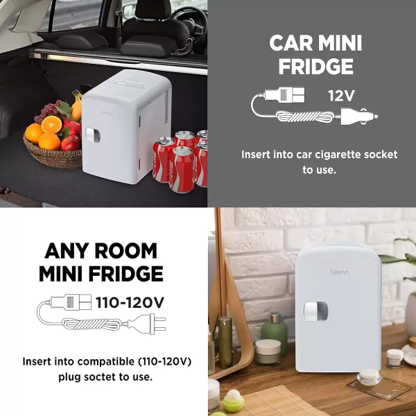 imageSilonn Mini Fridge Portable Skin Care Fridge 4 L6 Can Cooler and Warmer Small Refrigerator with Eco Friendly for Home Office Car and College Dorm Room Compact Refrigerator and Teal SLRE01G1White