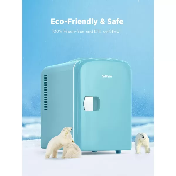 imageSilonn Mini Fridge Portable Skin Care Fridge 4 L6 Can Cooler and Warmer Small Refrigerator with Eco Friendly for Home Office Car and College Dorm Room Compact Refrigerator and Teal SLRE01G1Teal