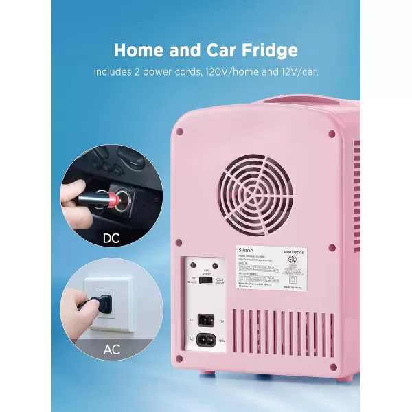 imageSilonn Mini Fridge Portable Skin Care Fridge 4 L6 Can Cooler and Warmer Small Refrigerator with Eco Friendly for Home Office Car and College Dorm Room Compact Refrigerator and Teal SLRE01G1Pink
