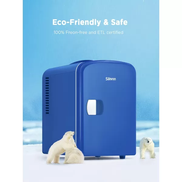 imageSilonn Mini Fridge Portable Skin Care Fridge 4 L6 Can Cooler and Warmer Small Refrigerator with Eco Friendly for Home Office Car and College Dorm Room Compact Refrigerator and Teal SLRE01G1Blue