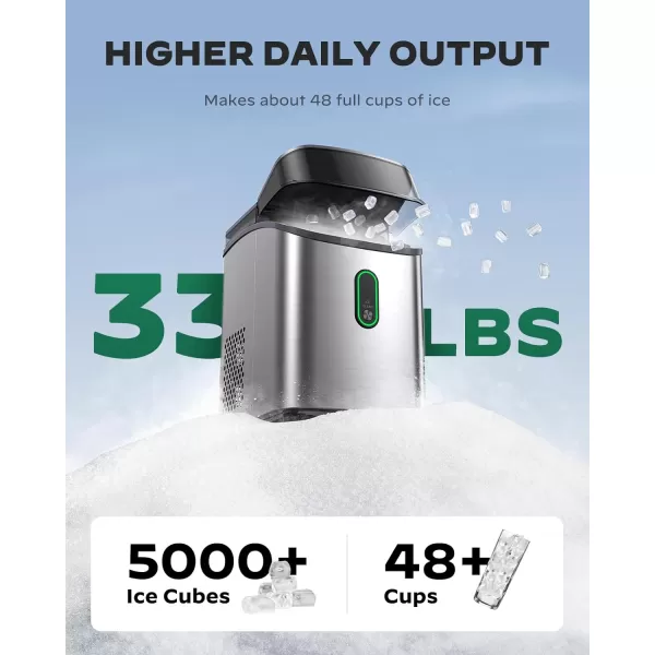 imageSilonn Nugget Ice Maker Countertop Pebble Ice Maker with Soft Chewable Ice OneClick Operation Ice Machine with SelfCleaning 33lbs24H for HomeKitchenOfficeStainless steel