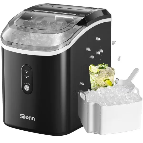 imageNugget Countertop Ice Maker  Silonn Chewable Pellet Ice Machine with SelfCleaning Function 33lbs24H Sonic Ice Makers for Home Kitchen Office BlackBlack