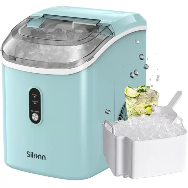 imageNugget Countertop Ice Maker  Silonn Chewable Pellet Ice Machine with SelfCleaning Function 33lbs24H Sonic Ice Makers for Home Kitchen Office BlackGreen