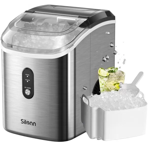 imageNugget Countertop Ice Maker  Silonn Chewable Pellet Ice Machine with SelfCleaning Function 33lbs24H Sonic Ice Makers for Home Kitchen Office BlackStainless Steel33lbs