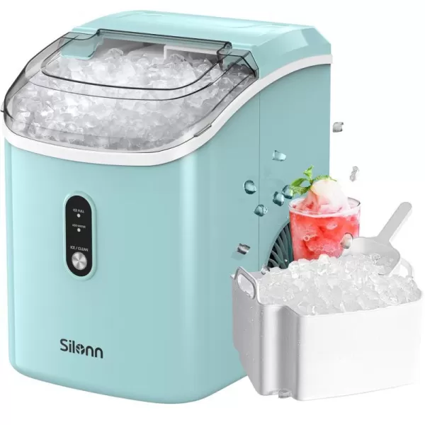imageNugget Countertop Ice Maker Silonn Chewable Pellet Ice Machine with SelfCleaning Function 33lbs24H Portable Ice Makers for Home Kitchen Office GreenGreen