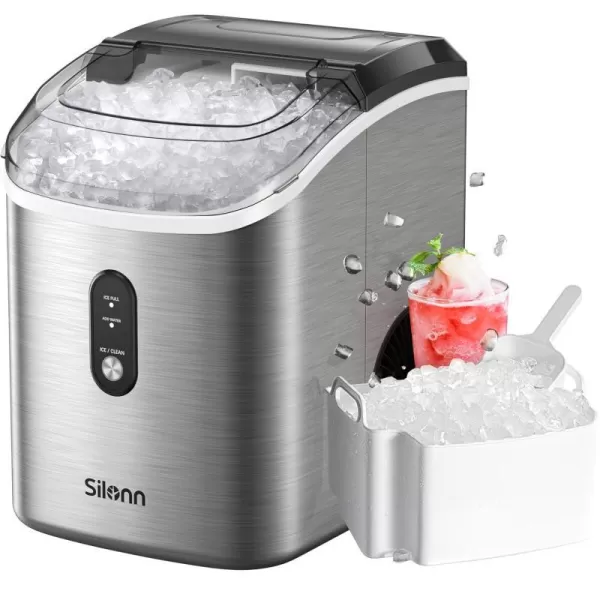 imageNugget Countertop Ice Maker Silonn Chewable Pellet Ice Machine with SelfCleaning Function 33lbs24H Portable Ice Makers for Home Kitchen Office GreenStainless Steel